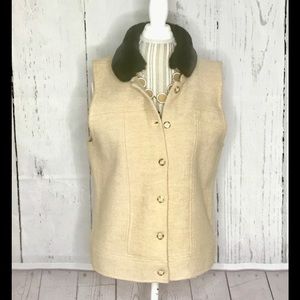 Charter Club Merino Wool Vest Beige Faux Fur XL